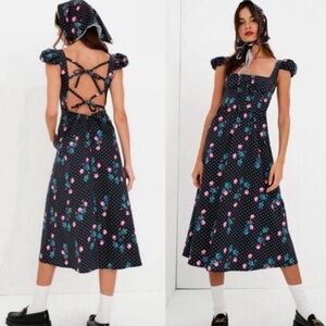 For Love And Lemons Florentina Navy Floral Midi Skirt